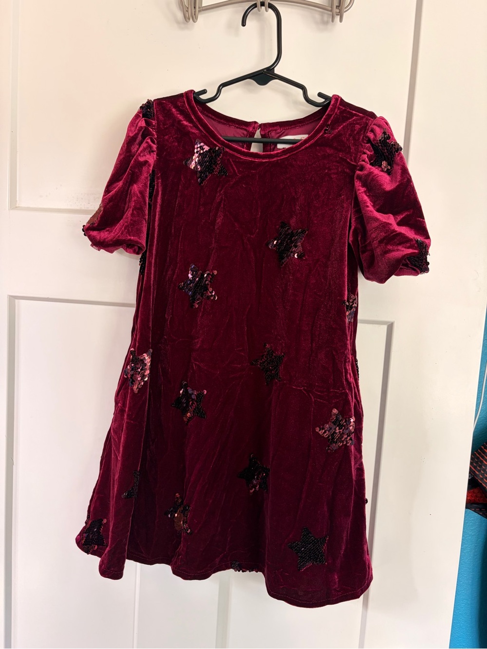 Cat & Jack Burgundy Velvet Dress with Sequin Stars